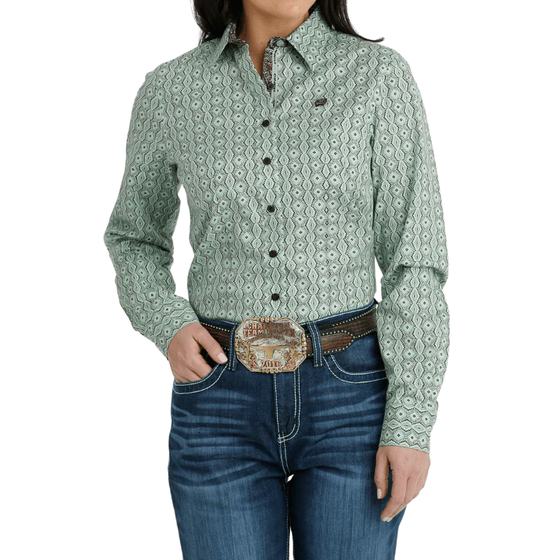 Cinch Women's Green Long Sleeve Button Down Western Shirt MSW9165043
