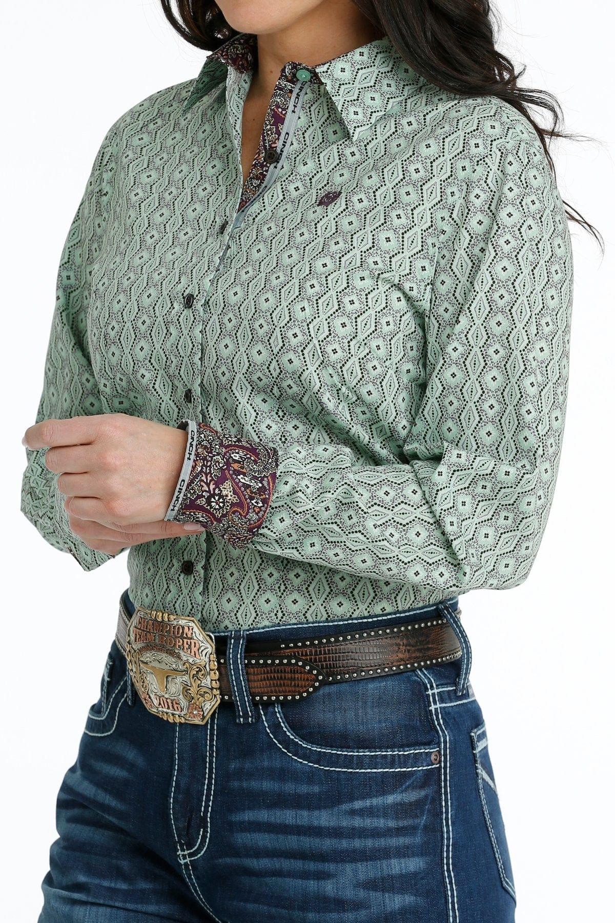 Cinch Women's Green Long Sleeve Button Down Western Shirt MSW9165043 - Image 2