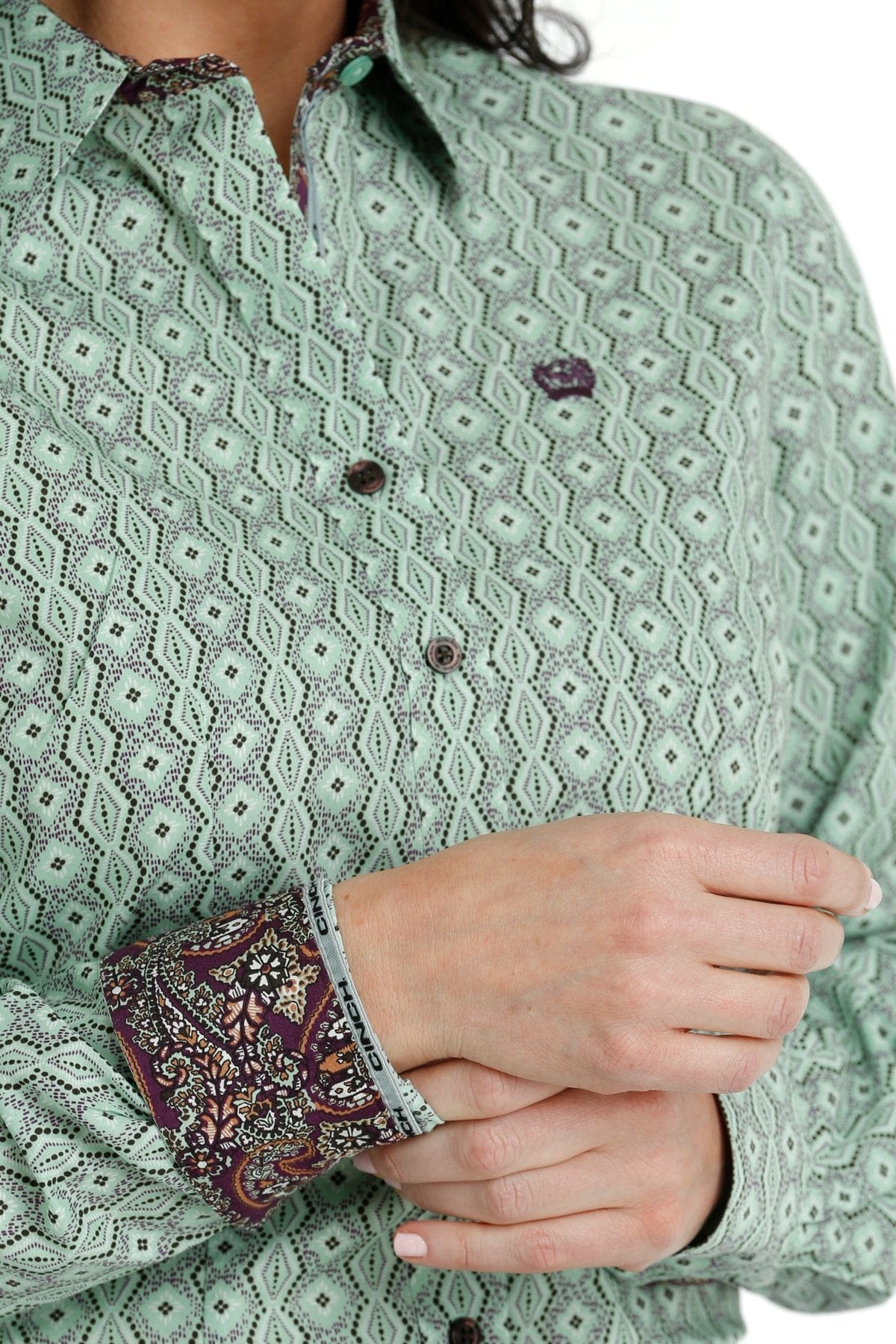 Cinch Women's Green Long Sleeve Button Down Western Shirt MSW9165043 - Image 3