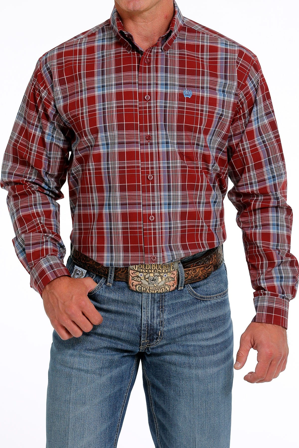 Cinch Men's Red/Blue Plaid Button Up Long Sleeve Western Shirt MTW1105620