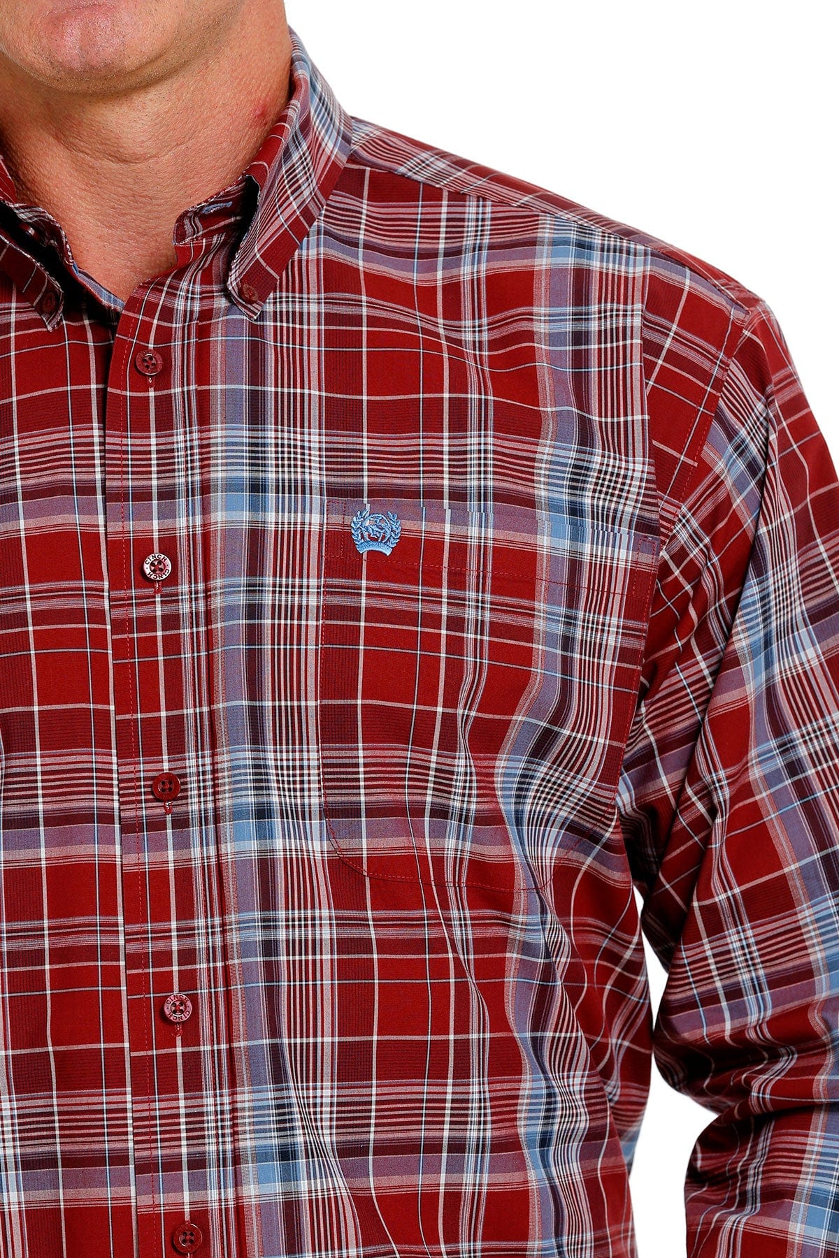 Cinch Men's Red/Blue Plaid Button Up Long Sleeve Western Shirt MTW1105620 - Image 2
