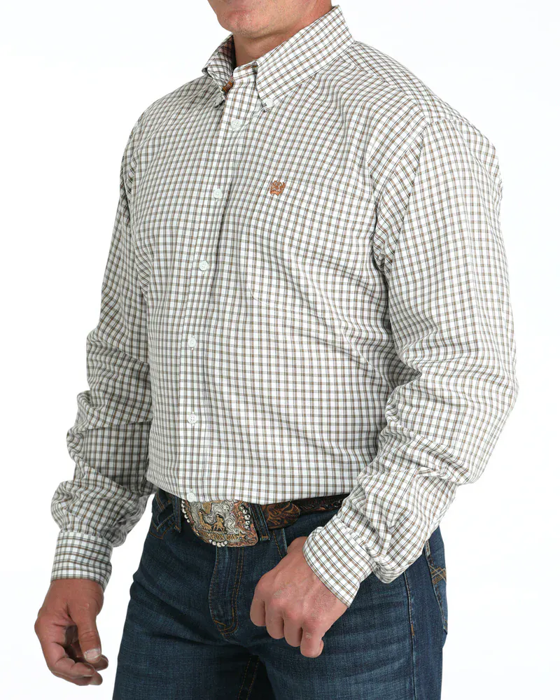 Cinch Men's White & Brown Plaid Button Up Western Shirt MTW1105983 - Image 2