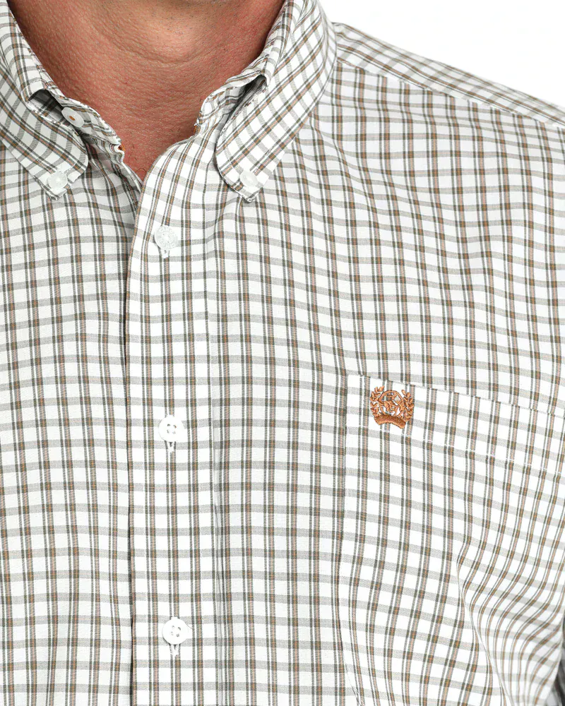 Cinch Men's White & Brown Plaid Button Up Western Shirt MTW1105983 - Image 3