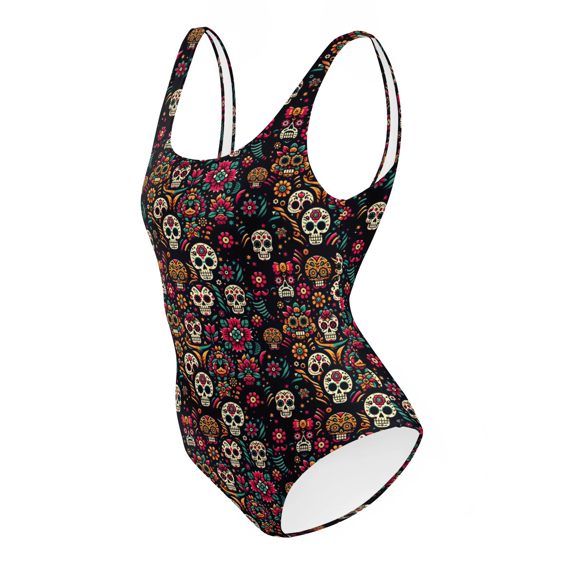 Night Calavera: Dark Skulls One-Piece Swimsuit - Image 3