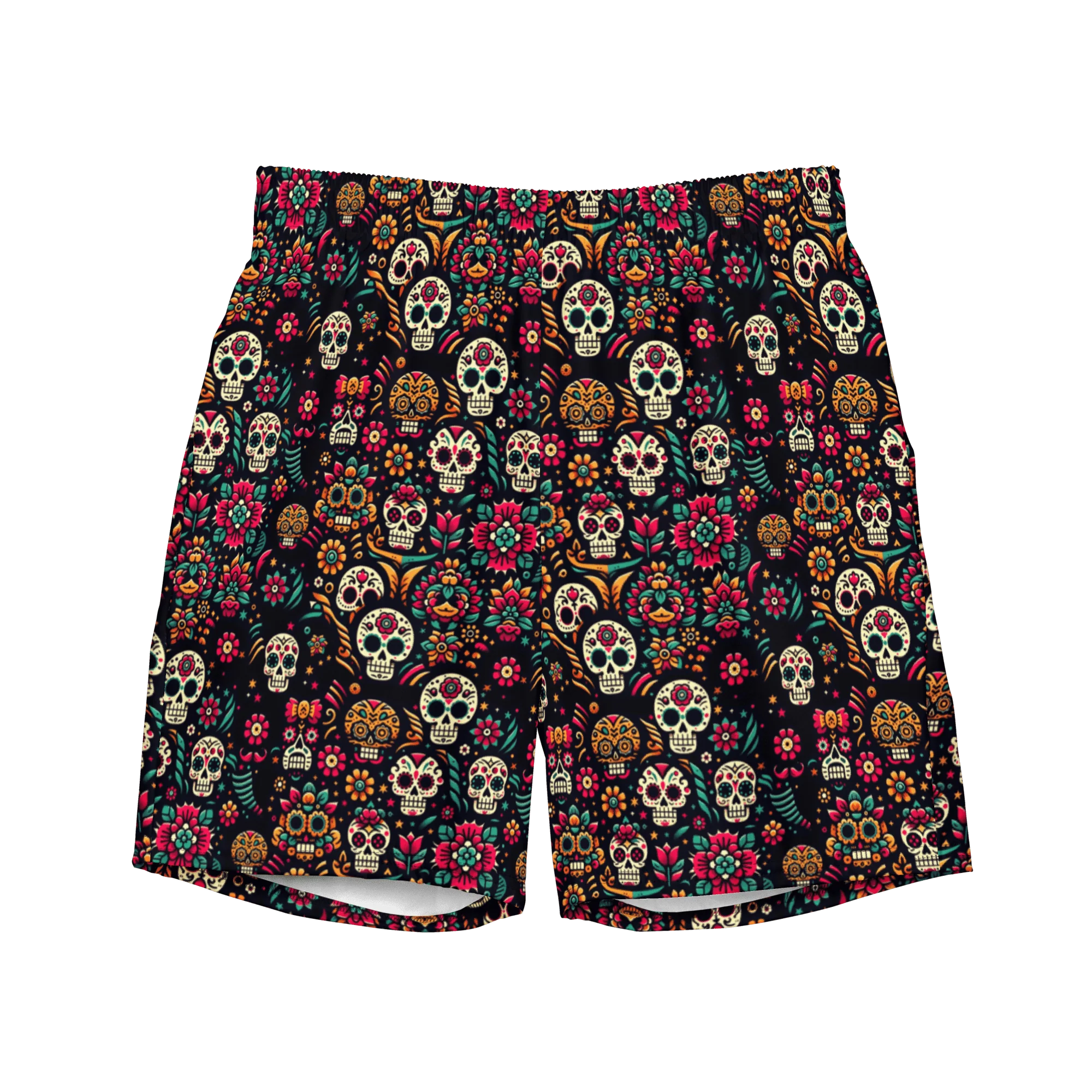 Night Calavera: Dark Skulls Swim Trunks