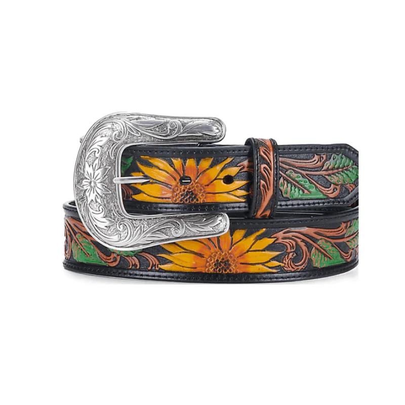 Nocona Women's Sunflower Tooled Silver Buckle Belt N320002301