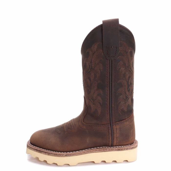 Old West Kids Dark Clay Distressed Brown Western Boots BSC 1953 - Image 3