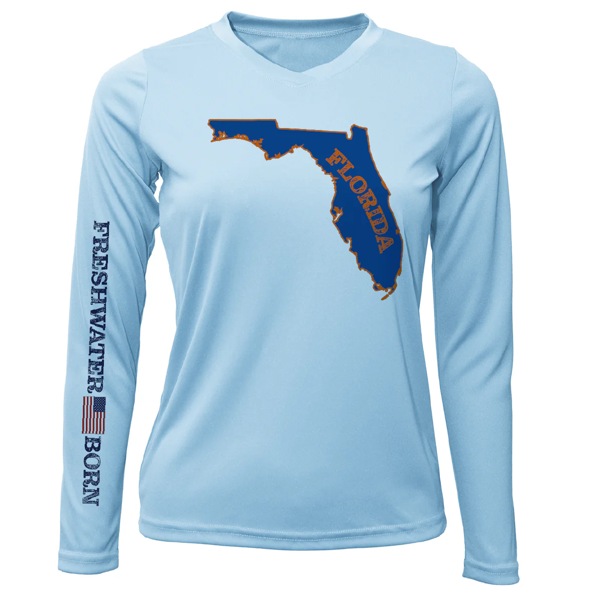 Orange and Blue Freshwater Born Women's Long Sleeve UPF 50+ Dry-Fit Shirt - Image 3