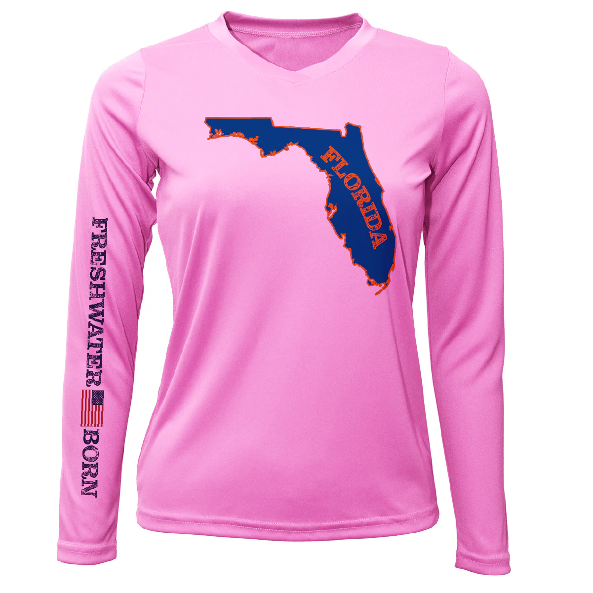 Orange and Blue Freshwater Born Women's Long Sleeve UPF 50+ Dry-Fit Shirt - Image 7