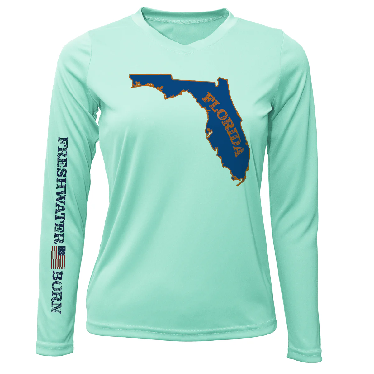 Orange and Blue Freshwater Born Women's Long Sleeve UPF 50+ Dry-Fit Shirt - Image 9