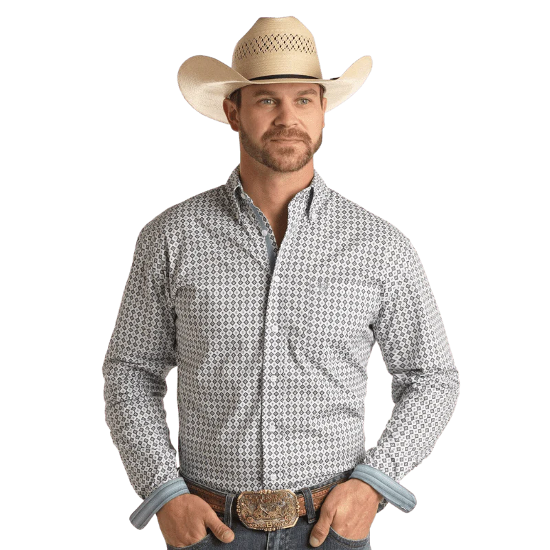 Panhandle Men's Light Navy Long Sleeve Button Down Shirt RSMSODRZDC