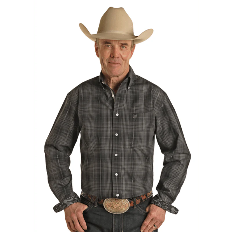 Panhandle Men's Rough Stock Black Long Sleeve Western Snap Shirt RMB2S02830