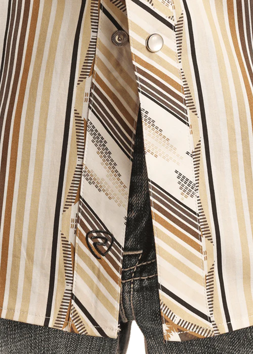 Panhandle Men's Tan Aztec Stripe Long Sleeve Western Snap Shirt BMN2S02523 - Image 2