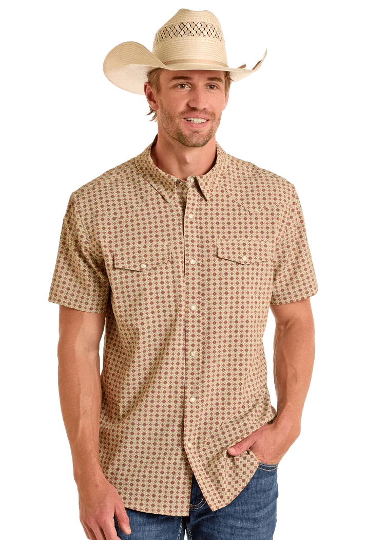 Panhandle Slim Men's Aztec Geo Short Sleeve Snap Performance Shirt TMN3S06518