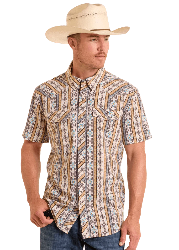 Panhandle Slim Men's Wallpaper Snap Performance Short Sleeve Shirt TMN3S06512