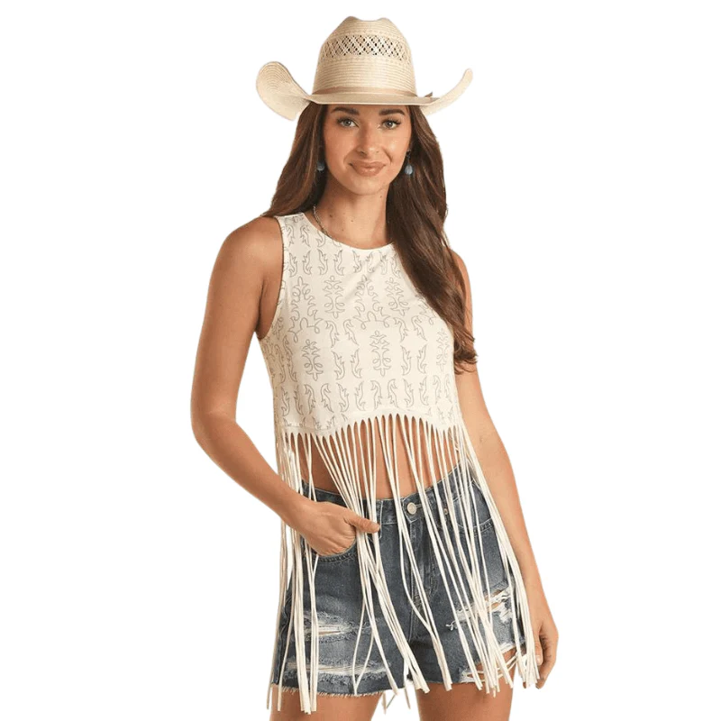 Panhandle Women's Bootstitch Natural Fringe Tank Top BW20T03283
