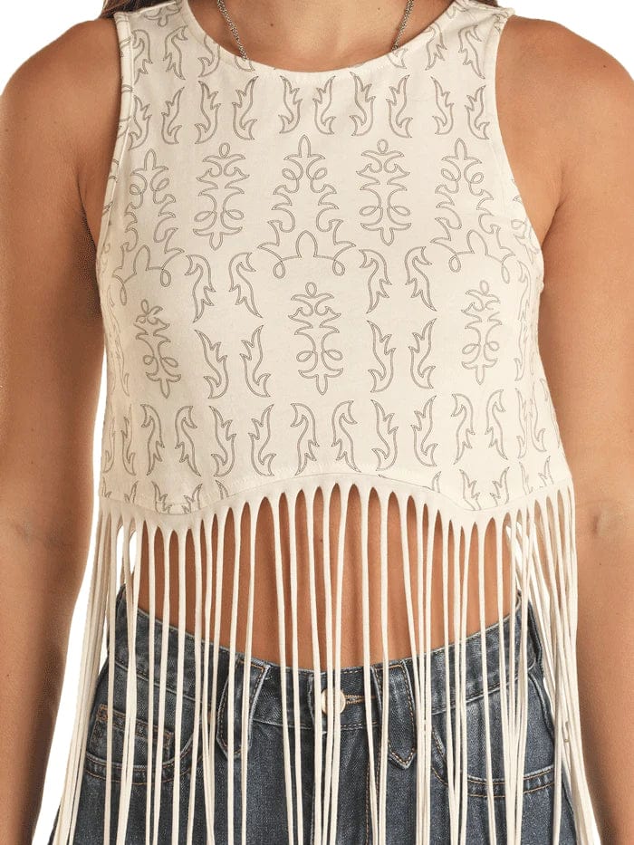 Panhandle Women's Bootstitch Natural Fringe Tank Top BW20T03283 - Image 2