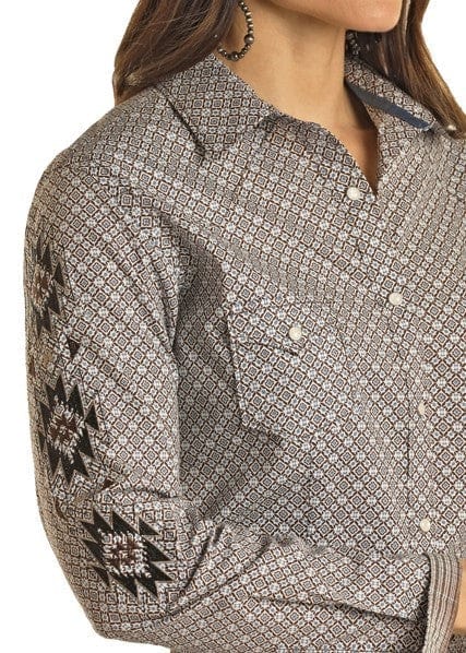 Panhandle Women's Diamond Print Long Sleeve Western Snap Shirt RWN2S02812 - Image 2