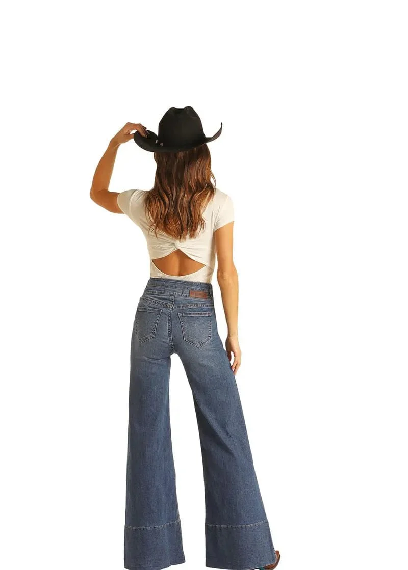 Panhandle Women's High Rise Extra Stretch Palazzo Flare Jeans WHF2693 - Image 2