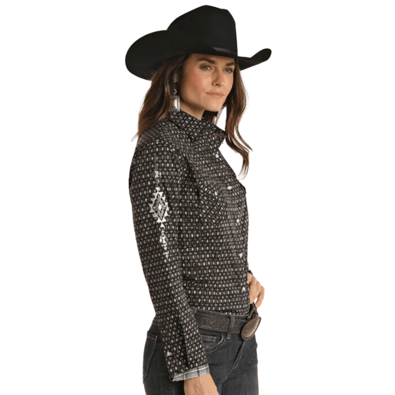 Panhandle Women's Rough Stock Geo Print Long Sleeve Western Snap Shirt RWN2S02220