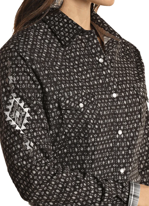 Panhandle Women's Rough Stock Geo Print Long Sleeve Western Snap Shirt RWN2S02220 - Image 3
