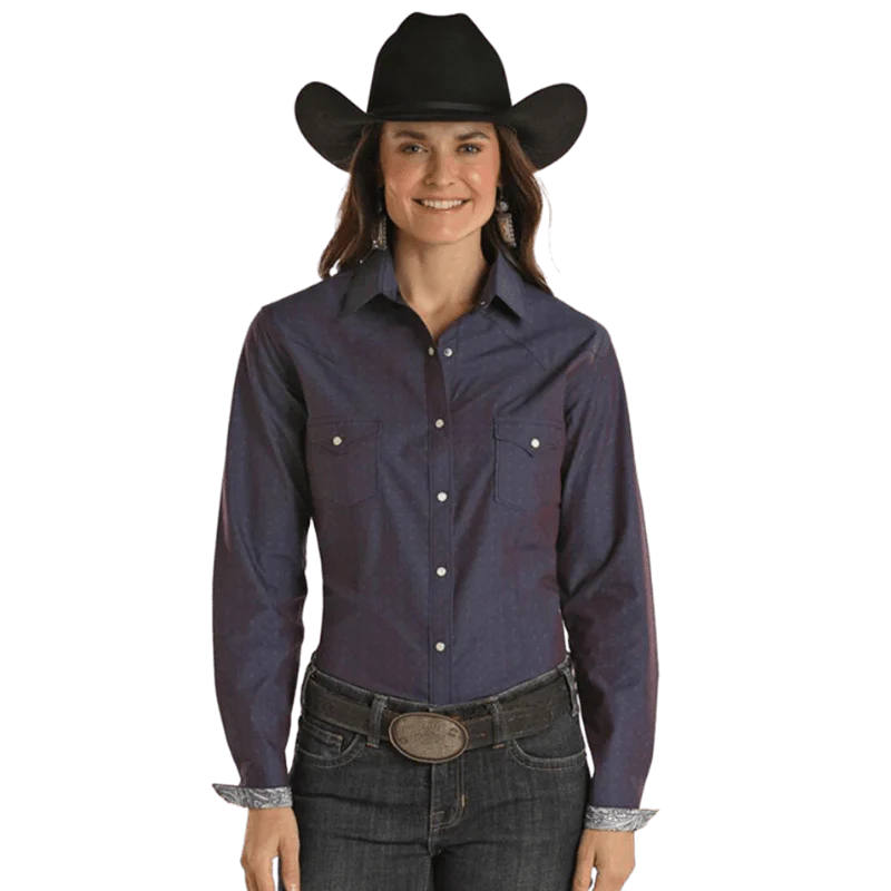 Panhandle Women's Rough Stock Royal Blue Long Sleeve Western Snap Shirt RWN2S02195