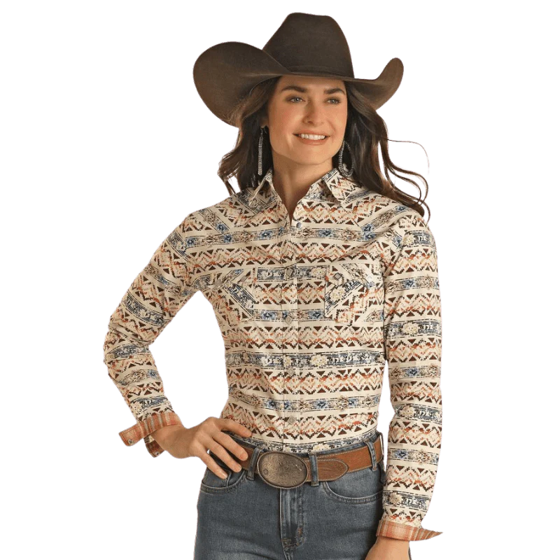 Panhandle Women's Southwestern Print Long Sleeve Western Snap Shirt RWN2S02817