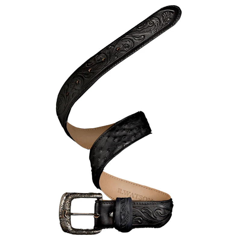 R. Watson Men's Black Ostrich Belt RWB2311