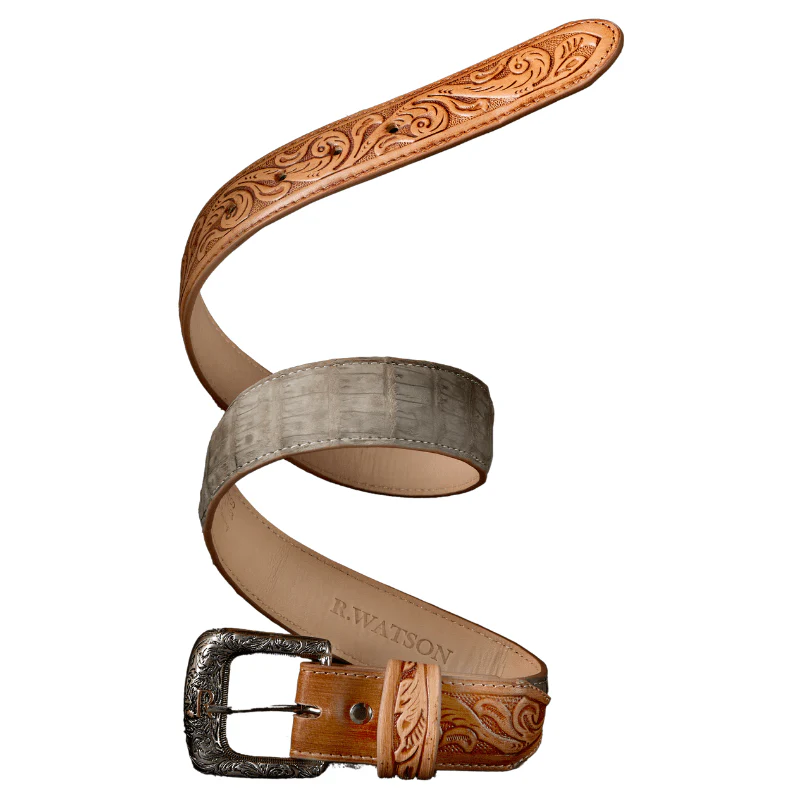 R. Watson Men's Charcoal Caiman Suede Nubuck Belt RWB2305
