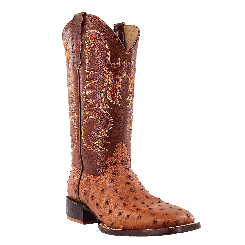 R Watson Men's Cognac Bruciato Full Quill Ostrich Exotic Boots RW4502-2