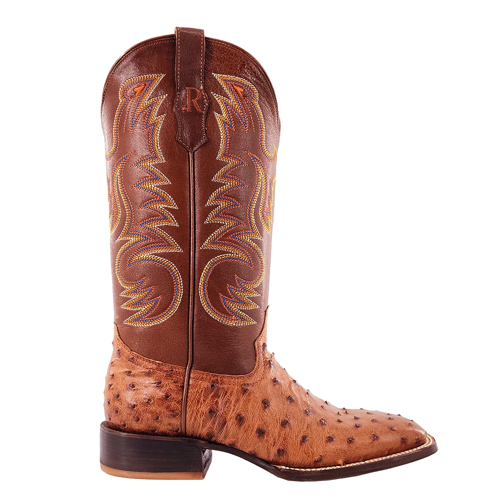 R Watson Men's Cognac Bruciato Full Quill Ostrich Exotic Boots RW4502-2 - Image 5