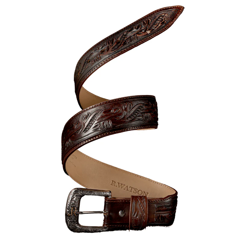 R. Watson Men's Hand Tooled Cognac Belt RWB2360