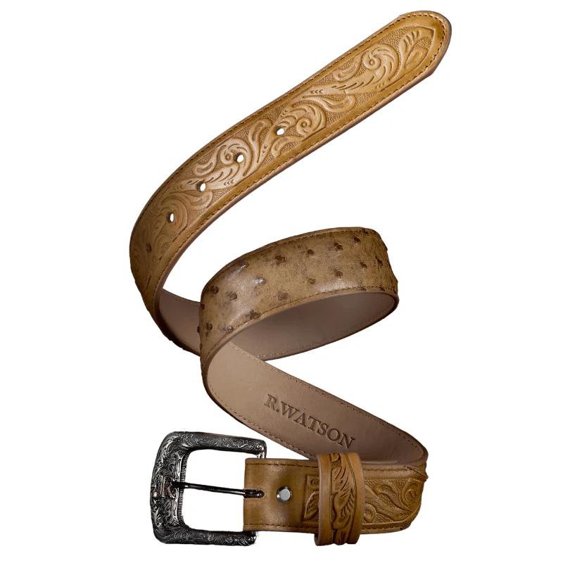 R. Watson Men's Ostrich Antique Saddle Belt RWB2310