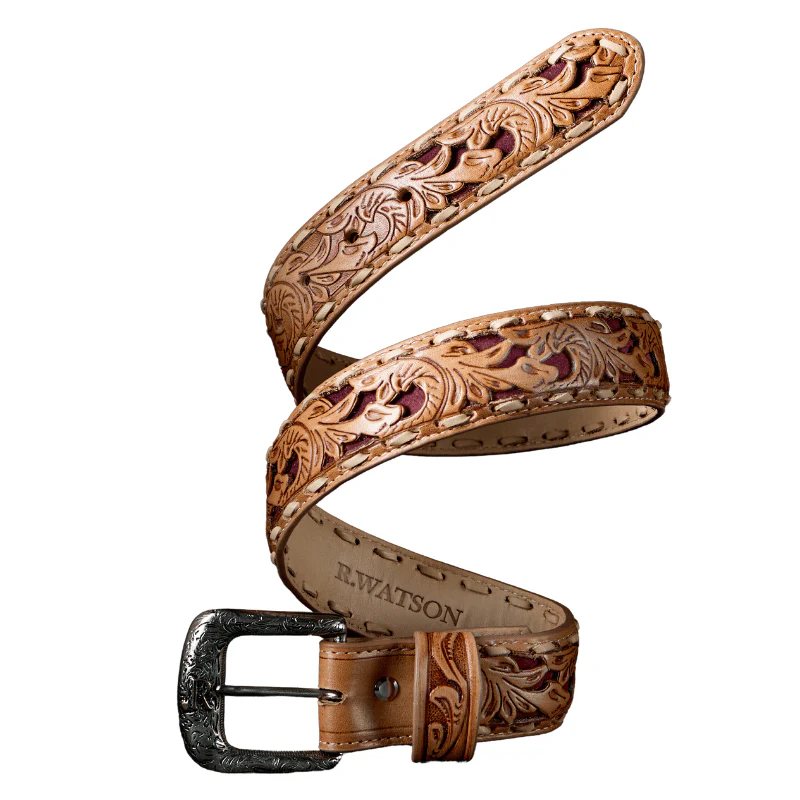 R. Watson Men's Rhubarb Suede Underlay Embossed Belt RWB2353