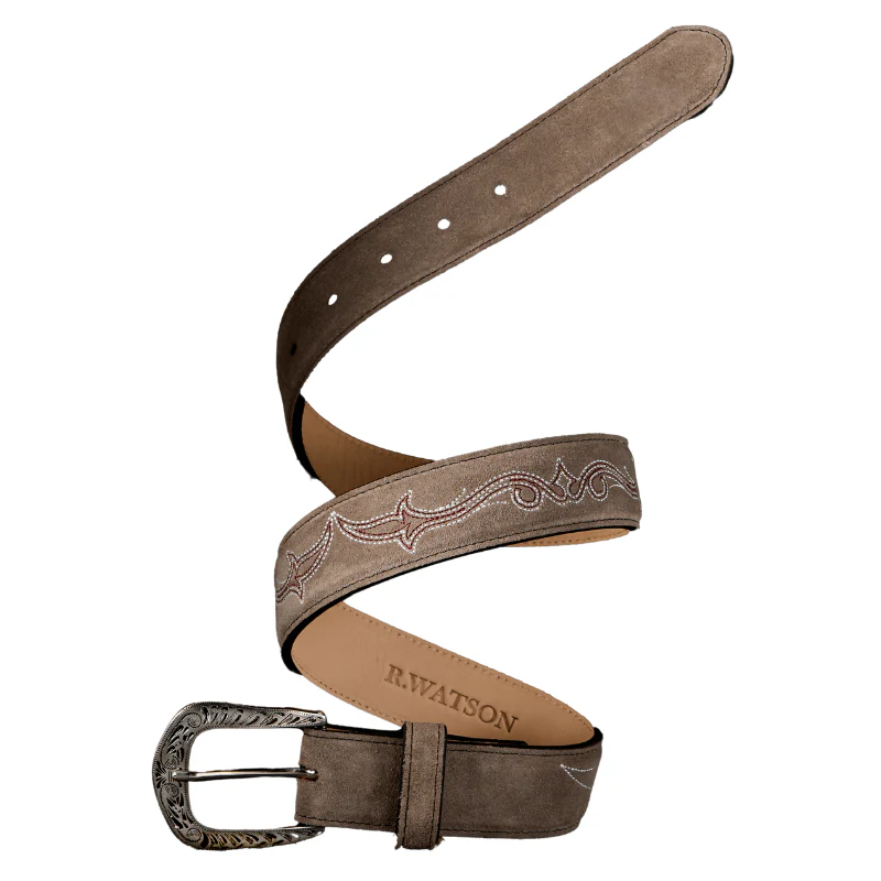 R. Watson Women's Charcoal Suede Embroidered Belt RWBL2335