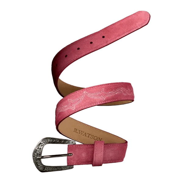 R. Watson Women's Hot Pink Suede Embroidered Belt RWBL2363