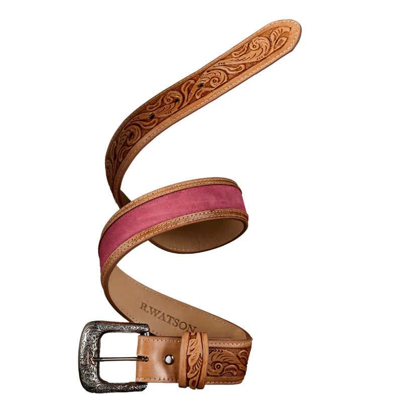R. Watson Women's Hot Pink Suede Embroidered Belt RWBL2364