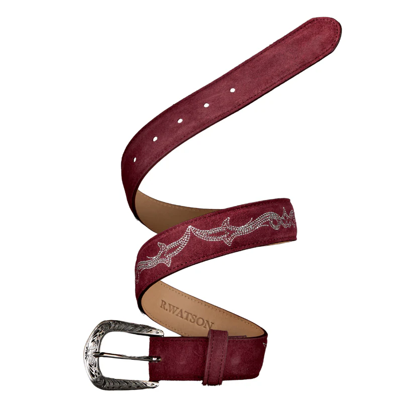R. Watson Women's Rhubarb Suede Embroidered Belt RWBL2334