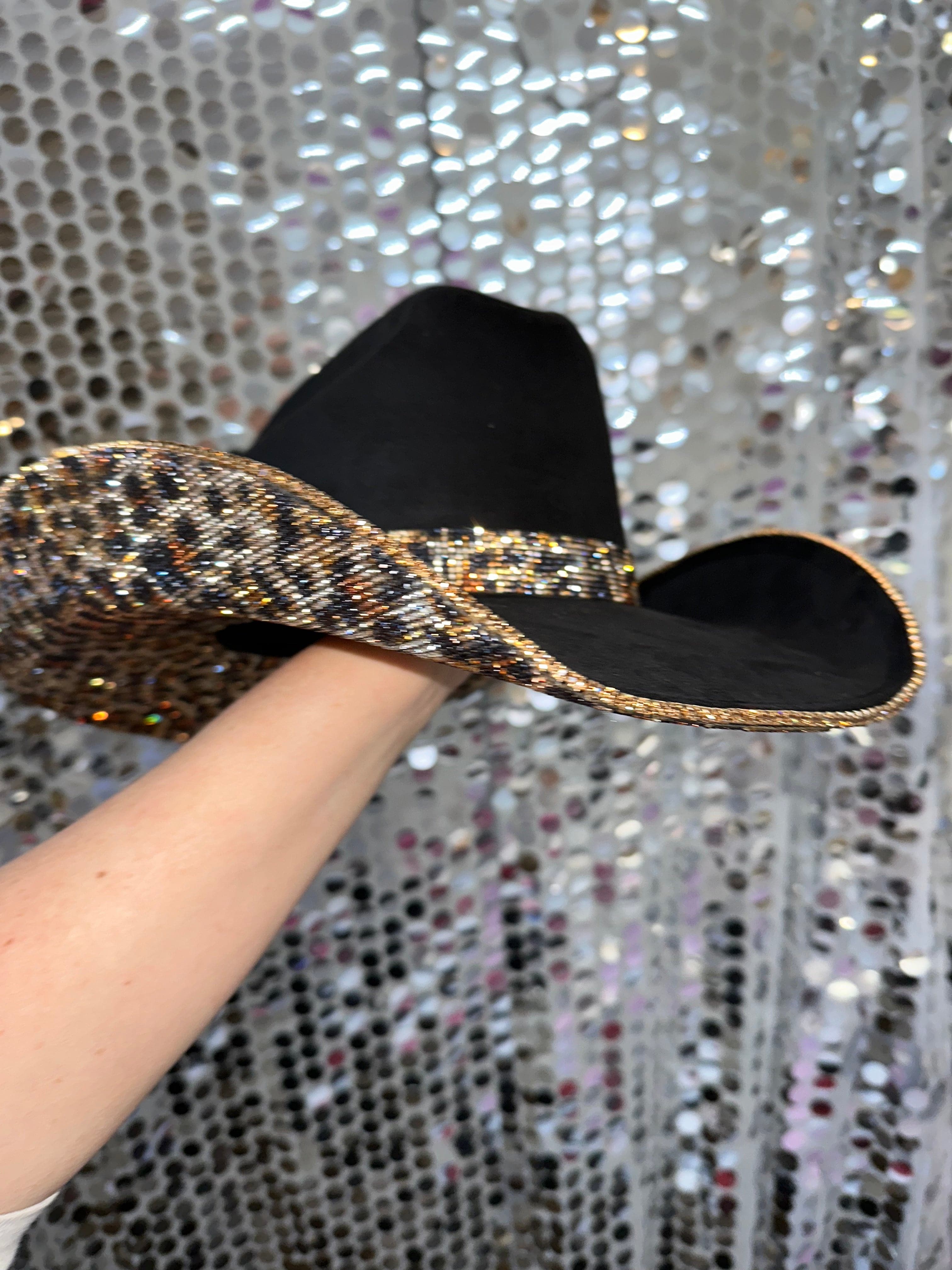 Rhinestone Cowgirl Women's Black Suede & Brown Leopard Rhinestones Cowgirl Hat - Image 2