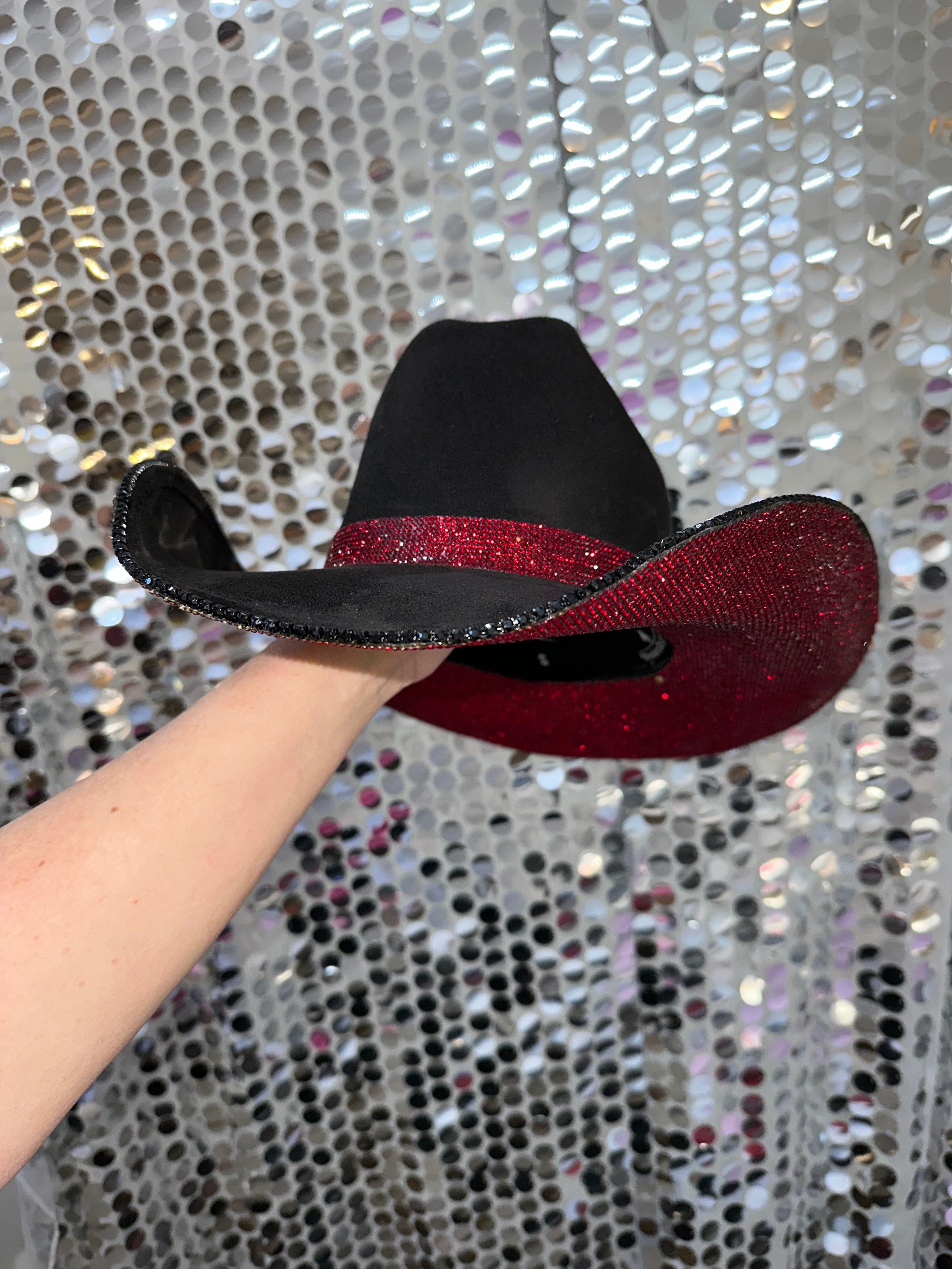 Rhinestone Cowgirl Women's Black Suede & Maroon Rhinestone Cowgirl Hat - Image 2