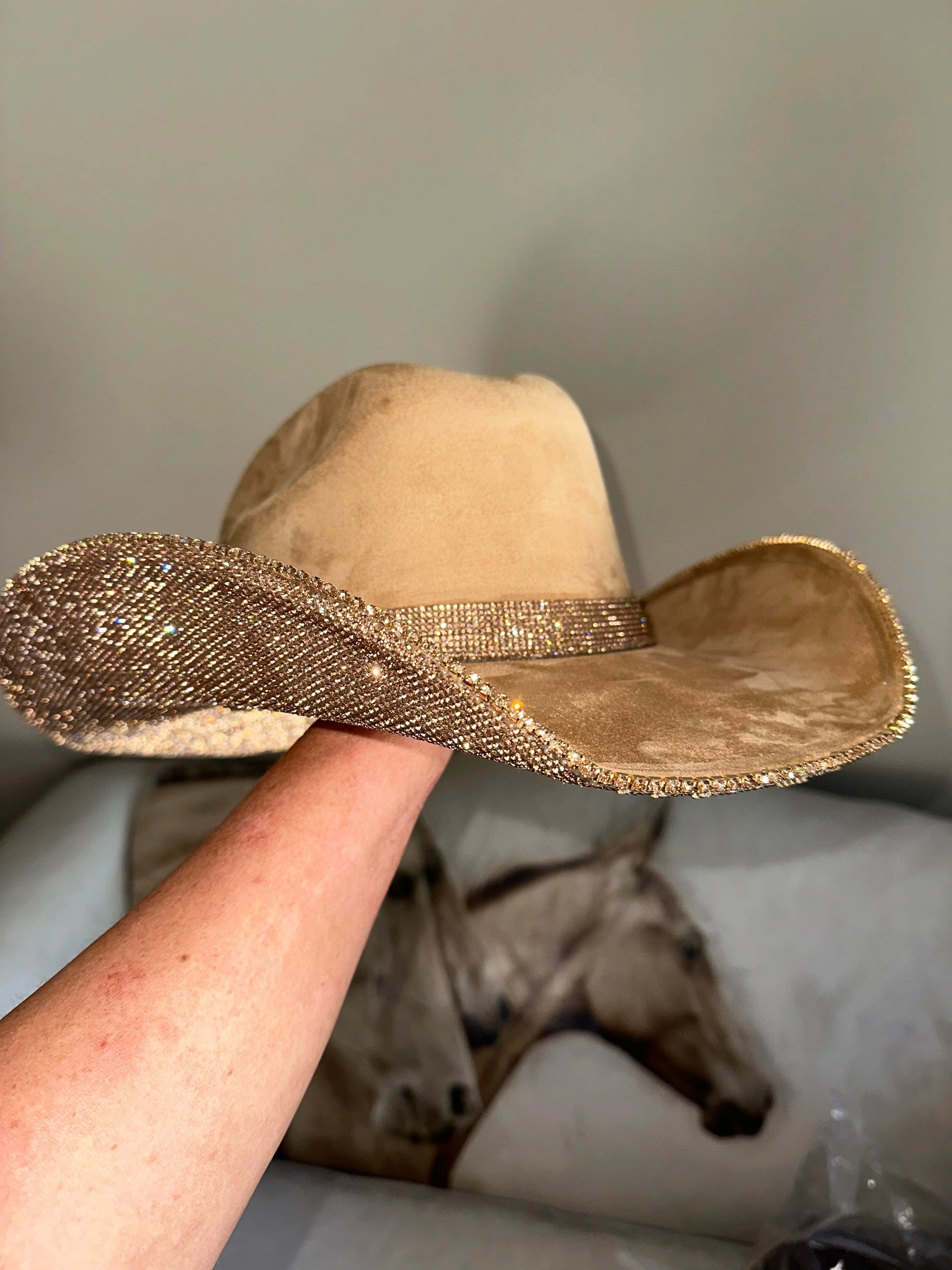 Rhinestone Cowgirl Women's Camel Suede & Lt Topaz Rhinestones Cowgirl Hat