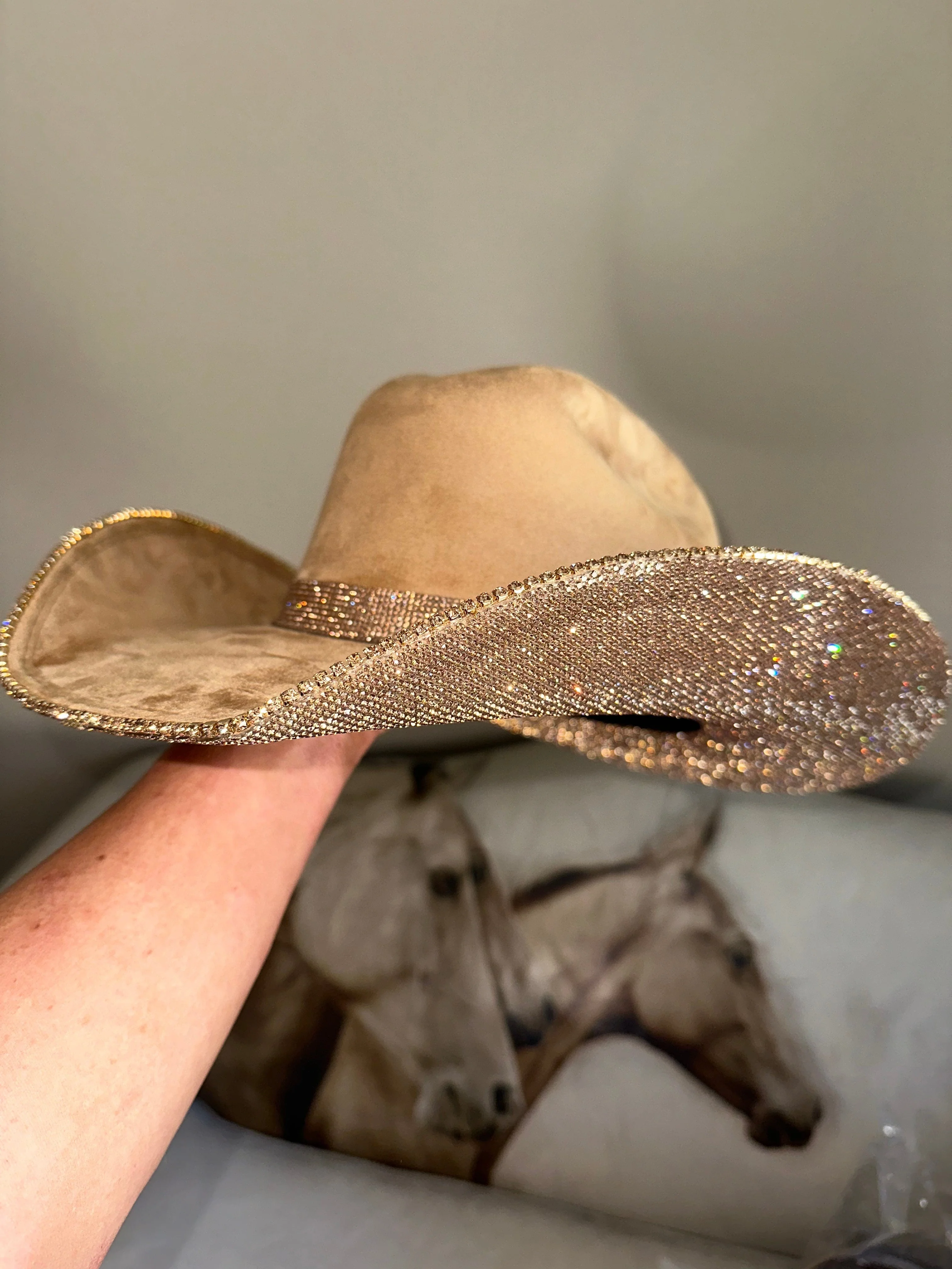 Rhinestone Cowgirl Women's Camel Suede & Lt Topaz Rhinestones Cowgirl Hat - Image 2