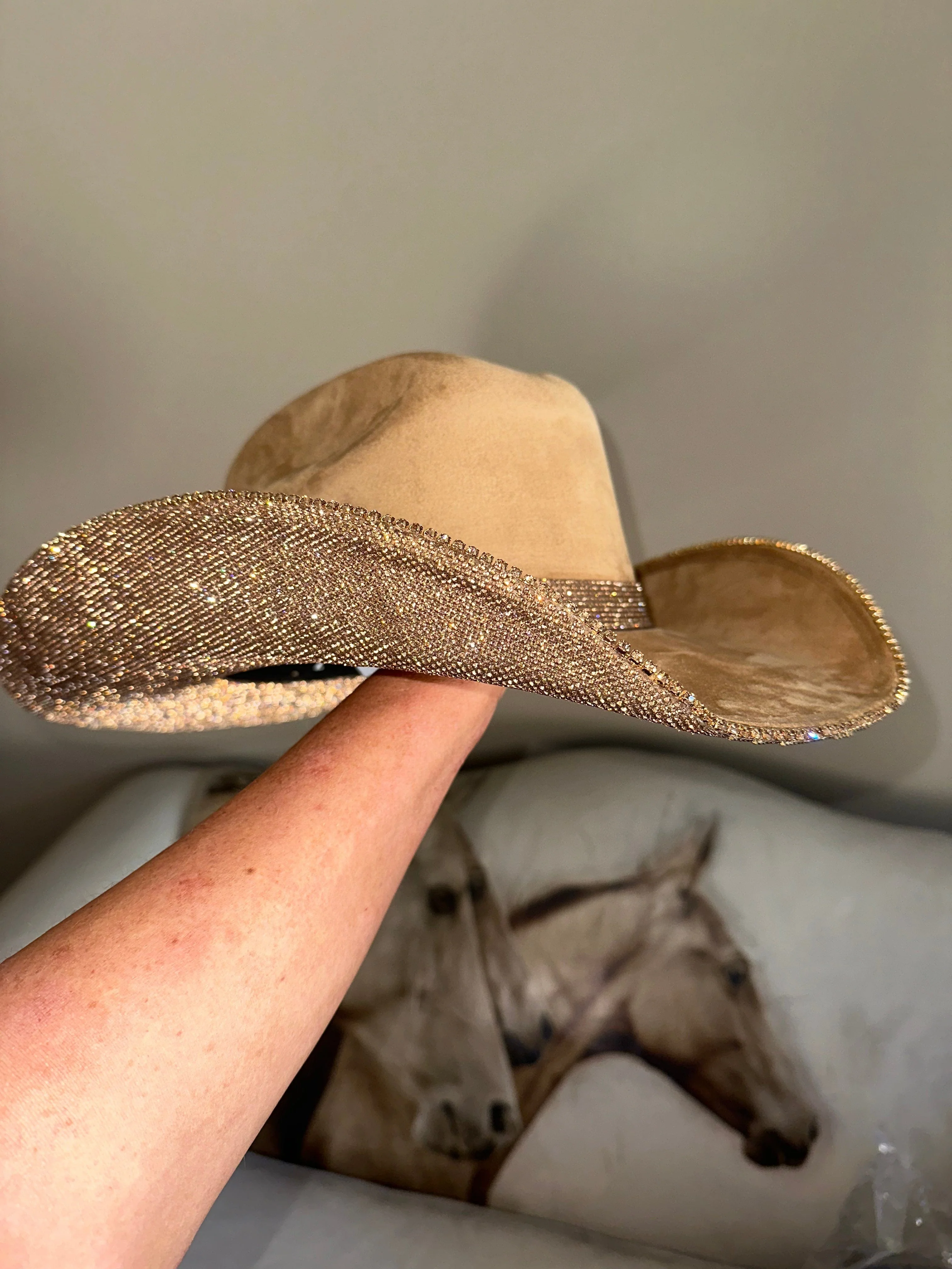 Rhinestone Cowgirl Women's Camel Suede & Lt Topaz Rhinestones Cowgirl Hat - Image 3