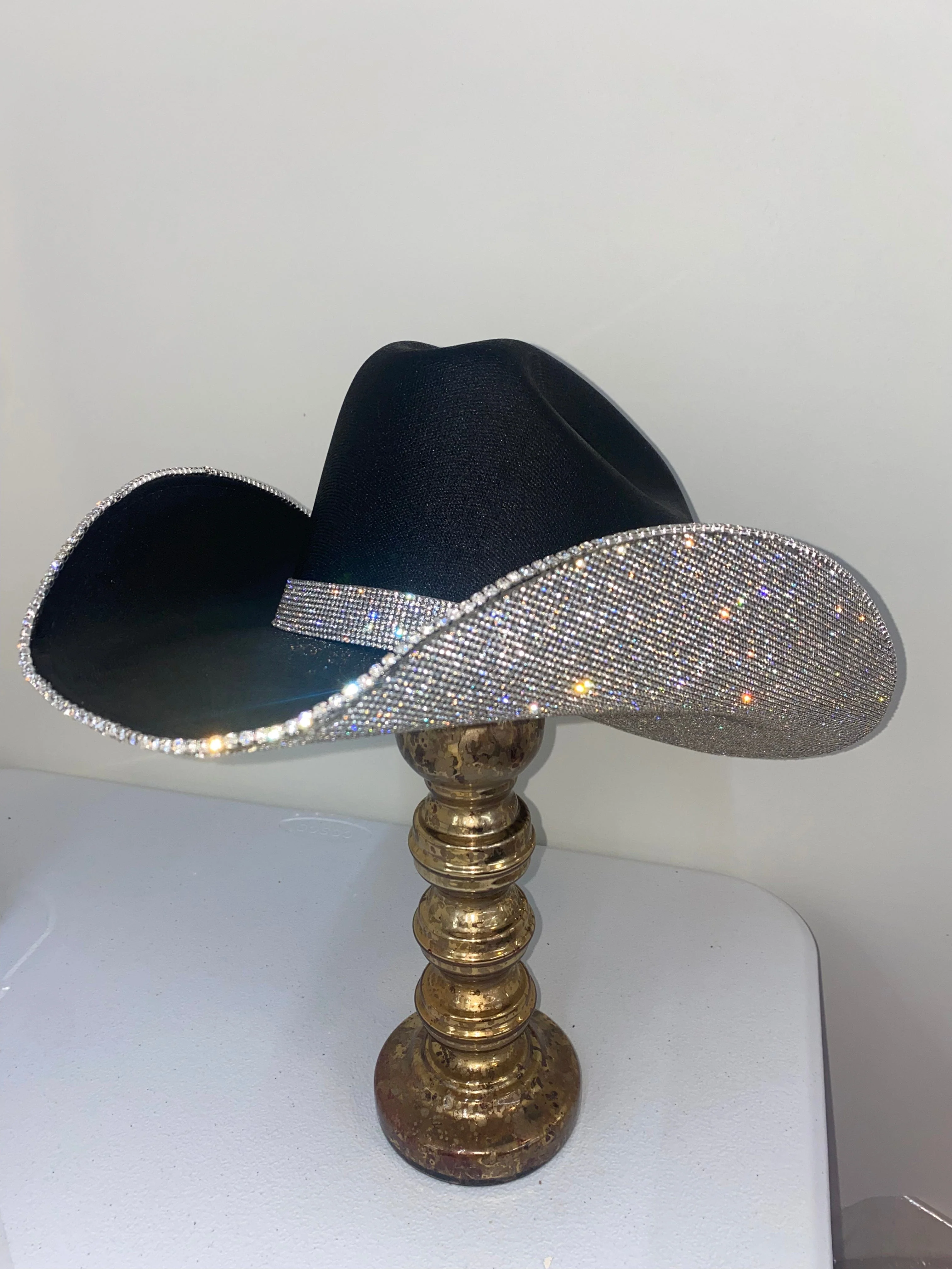 Rhinestone Cowgirl Women's Square shaped Black & Crystal Cowgirl Hat - Image 2