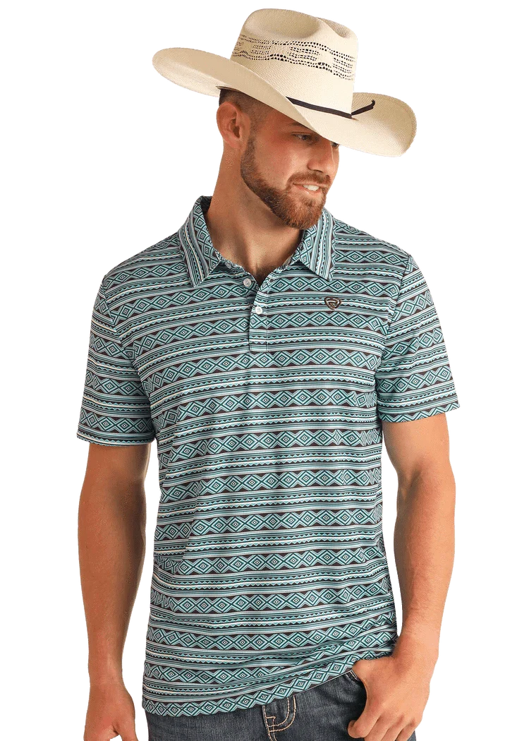 Rock and Roll Men's Striped Aztec Short Sleeve Polo BM51T05993