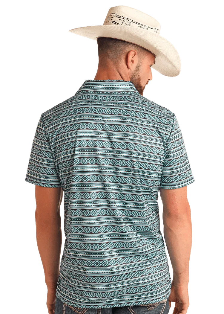 Rock and Roll Men's Striped Aztec Short Sleeve Polo BM51T05993 - Image 2
