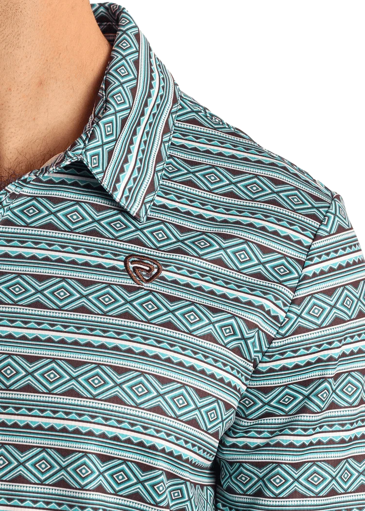 Rock and Roll Men's Striped Aztec Short Sleeve Polo BM51T05993 - Image 3