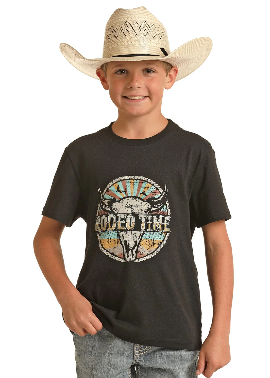 Rock & Roll Cowboy Boy's Dale Brisby Rodeo Time Black T-Shirt RRBT21R12V