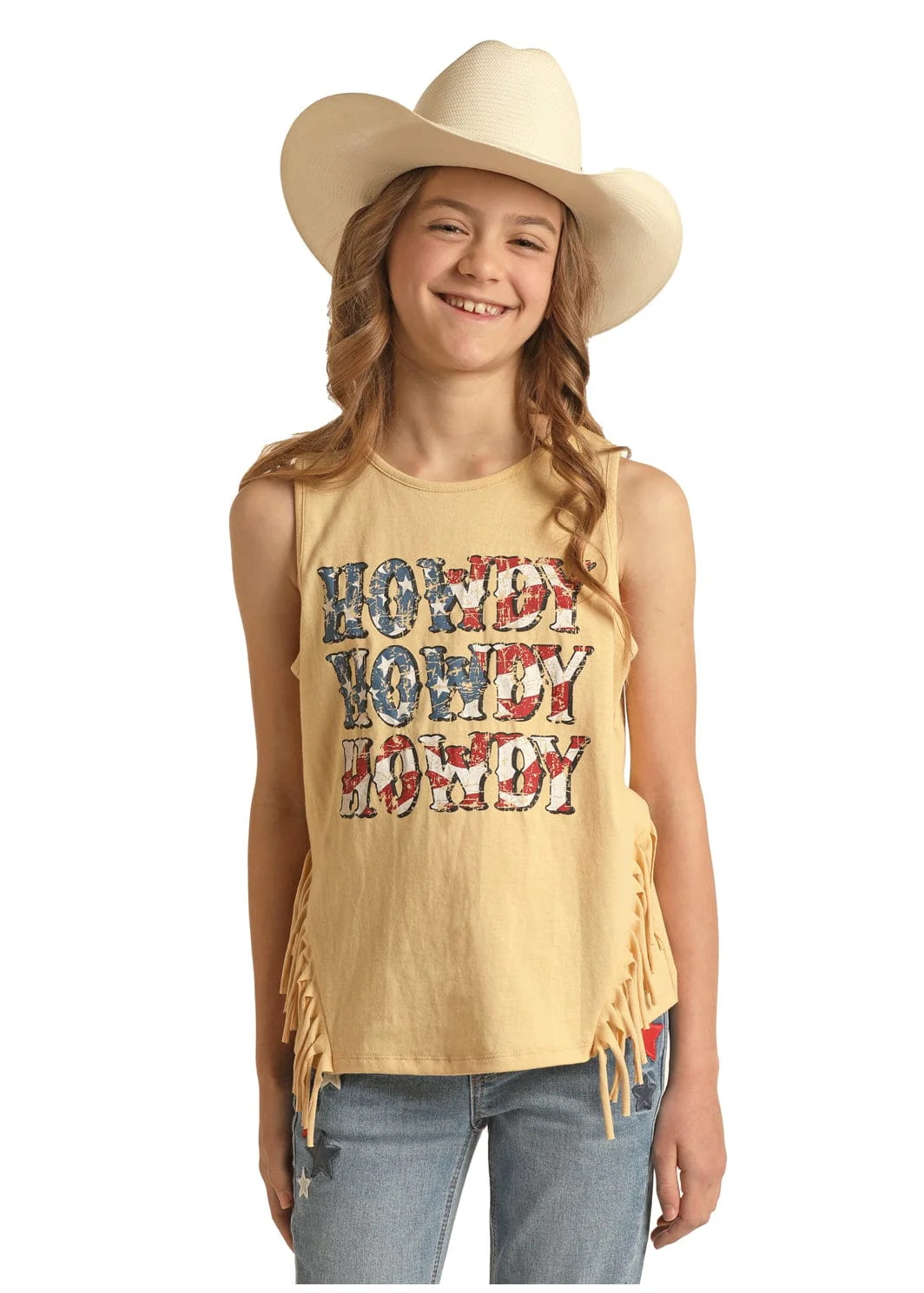 Rock & Roll Cowgirl Girl's Howdy Sunshine Fringe Tank RRGT20R110