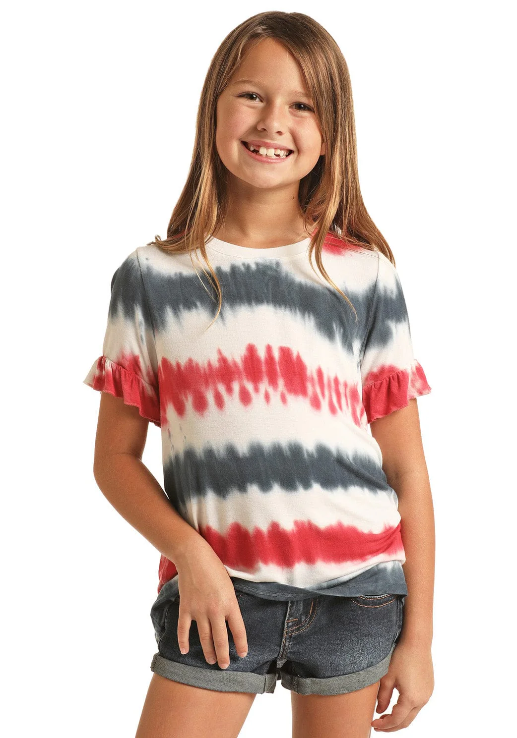 Rock & Roll Cowgirl Girls Tie Dye Print Tee RRGT21RZNQ